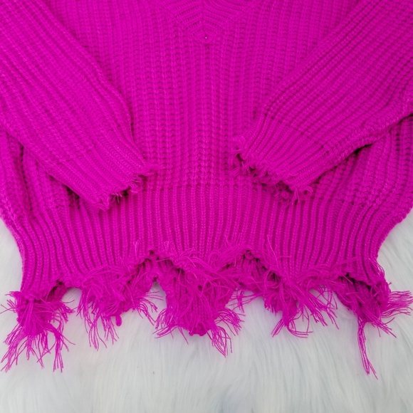 SOLD Frayed Magenta Sweater - Picture 5 of 5